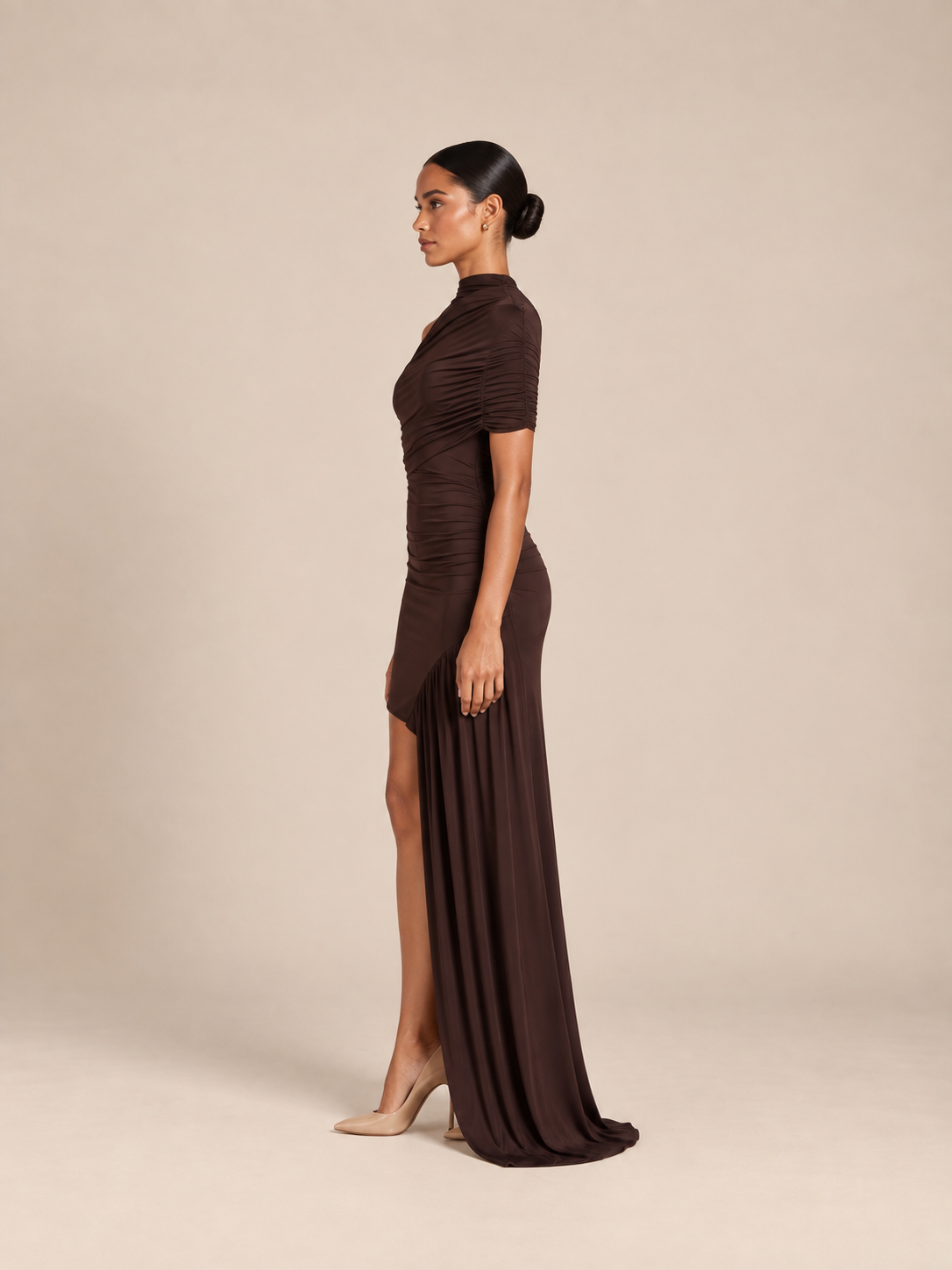 Solea Draped Maxi Set Brown