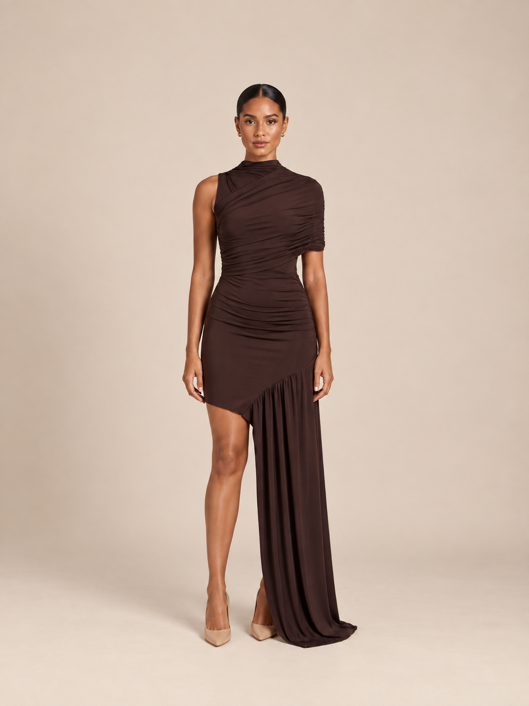 Solea Draped Maxi Set Brown