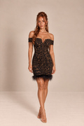 Gianna Leopard Off-Shoulder Mini Dress Brown