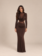 Amara Lace Draped Maxi Set Brown