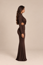 Amara Lace Draped Maxi Set Brown