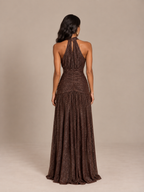 Nayeli Glitter Halter Maxi Dress Brown