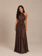 Nayeli Glitter Halter Maxi Dress Brown