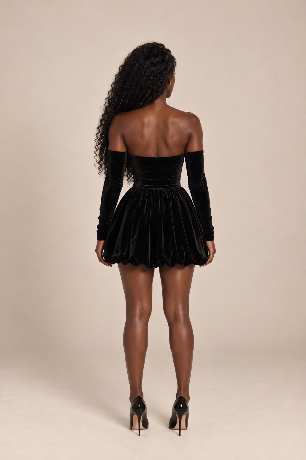 Sienna Velvet Off-Shoulder Mini Dress Black