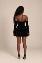 Sienna Velvet Off-Shoulder Mini Dress Black