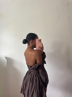 Solenne Off-Shoulder Corset Mini Dress Brown