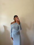 Celeste Glitter Halter Maxi Dress Blue