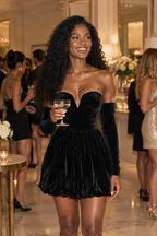 Sienna Velvet Off-Shoulder Mini Dress Black