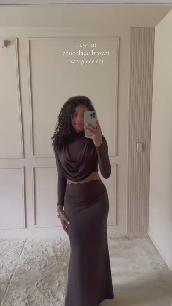 Amara Lace Draped Maxi Set Brown