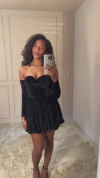 Sienna Velvet Off-Shoulder Mini Dress Black