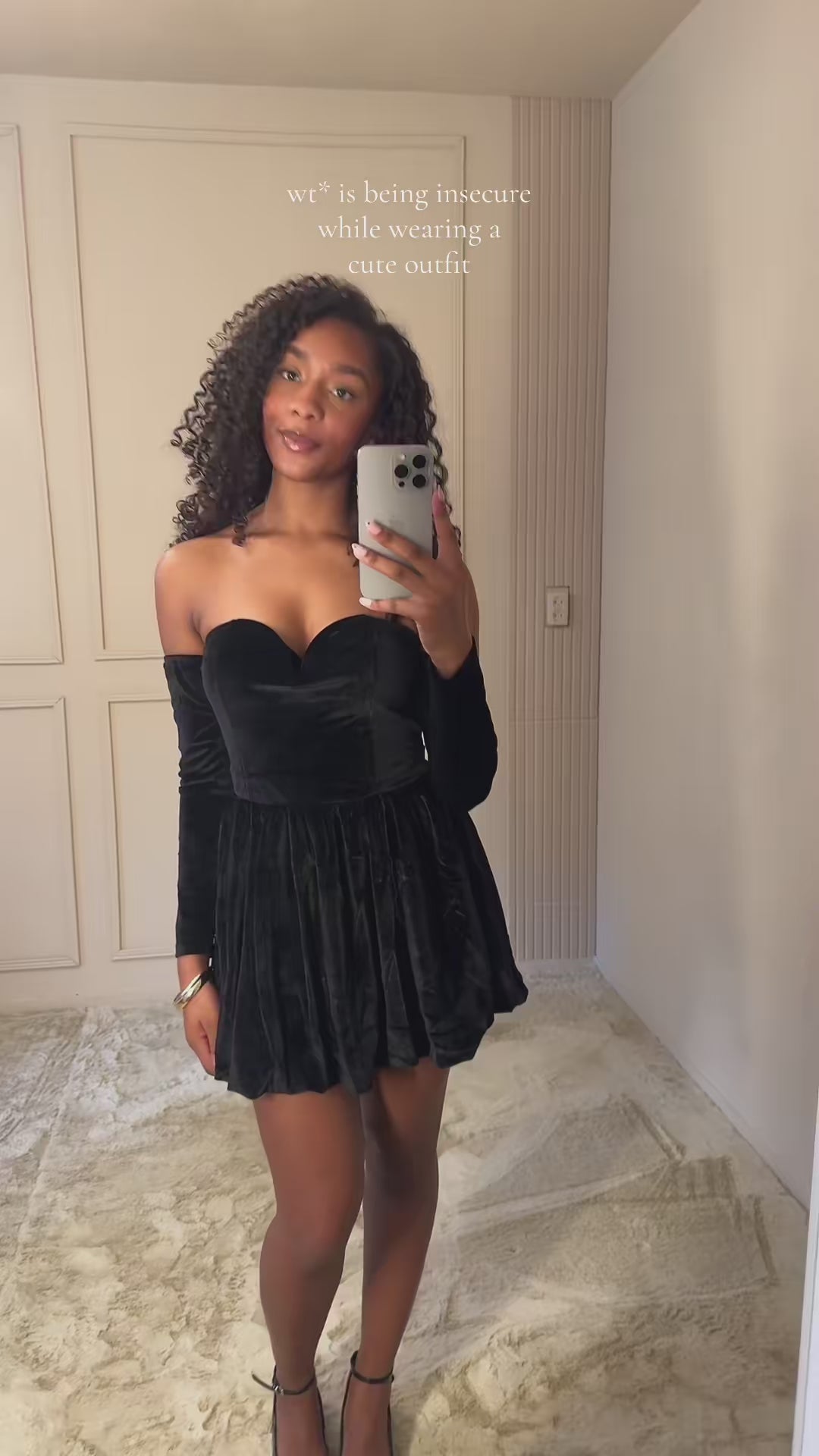 Sienna Velvet Off-Shoulder Mini Dress Black