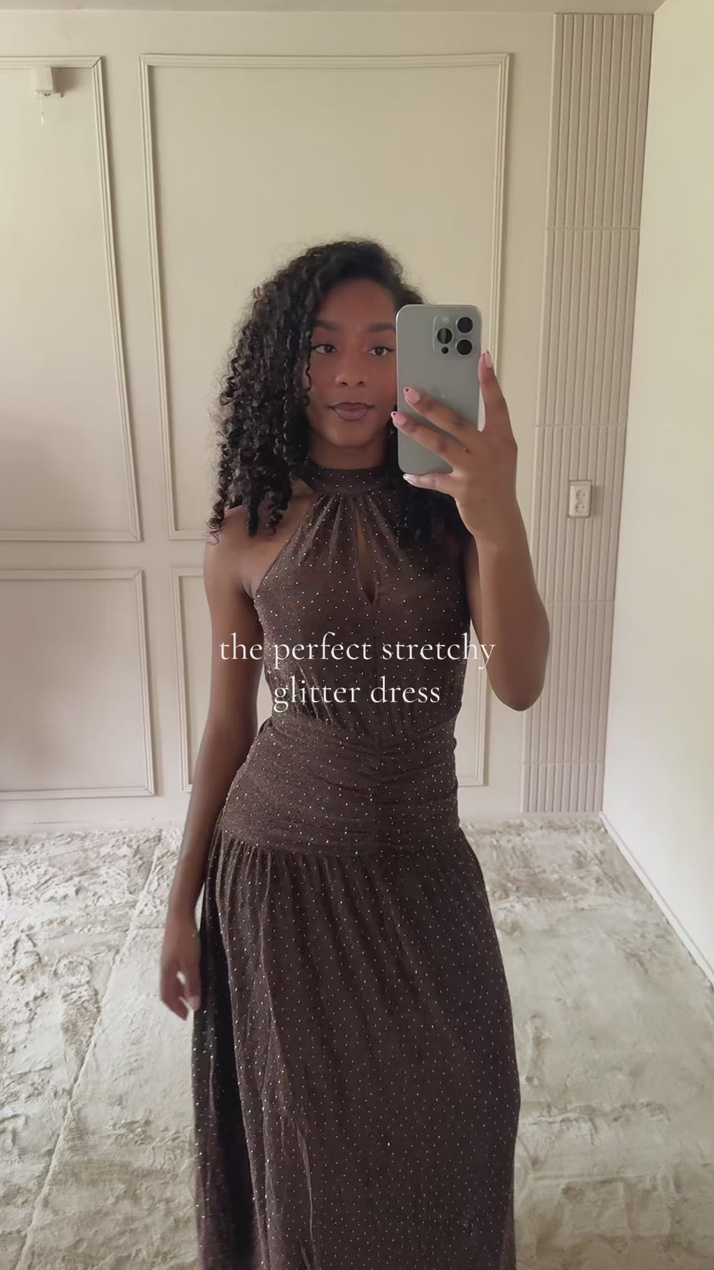 Nayeli Glitter Halter Maxi Dress Brown