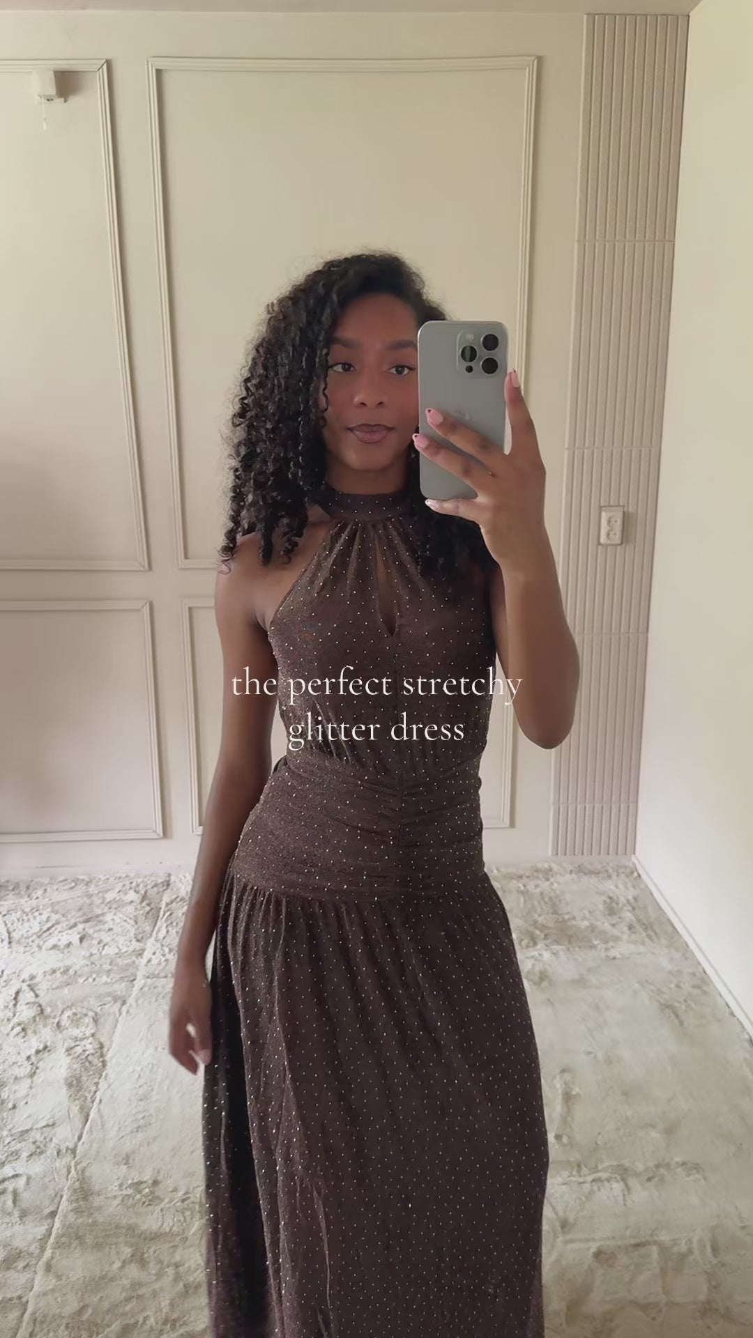 Nayeli Glitter Halter Maxi Dress Brown