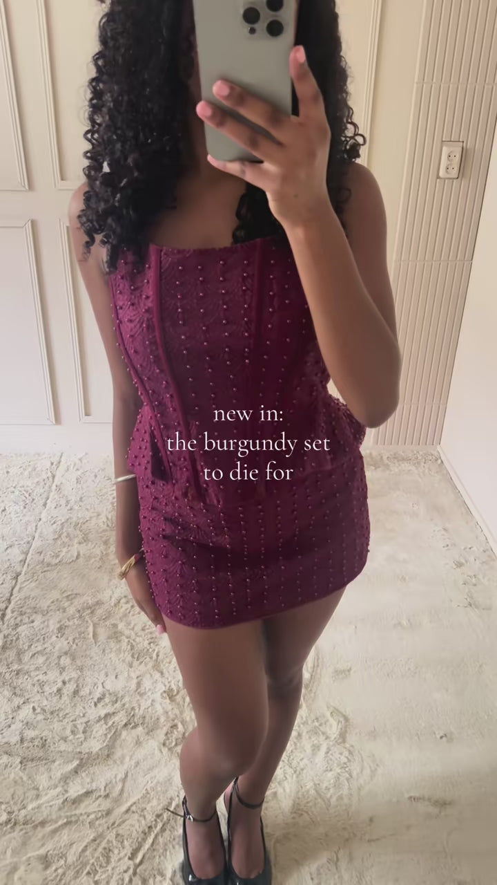 Marcella Embellished Corset Set Burgundy